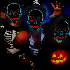 Skull Face Mask LED Light Up, Scary Skeleton Grim Reaper Costume Mask - 3 Otters