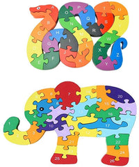 3 otters Blocks Jigsaw Puzzles, Wooden Alphabet Jigsaw Puzzle Wooden Building Blocks Animal Wooden Puzzle for Children’s Puzzles Toys - Snake & Elephant - 3 Otters