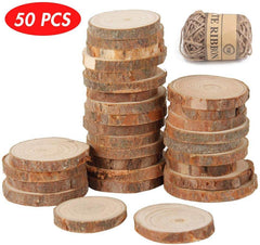 Natural Wood Slices 50pcs Natural Unfinished Wood with Jute Twine - 3 Otters