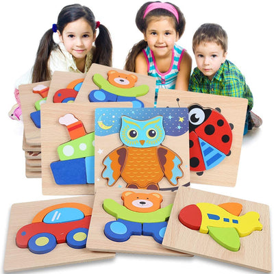 Wooden Jigsaw Puzzles for Toddlers 1 2 3 Years Old Boys Girls, Infant Kid Learning Educational 6PCS Puzzles Toys