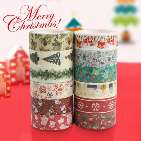 Christmas Washi Tape Set, 12Rolls Merry Christmas Masking Tape Decorative Duct Tape for Xmas Decorations Christmas Party Favors Supplies, 0.6" x 23ft