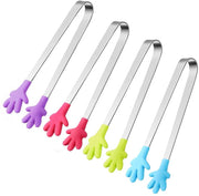 ood Tong, 4PCS Kitchen Tong with Silicon Tips, Hand-Shape Silicone Ice Tong Cooking Tongs, 5 inch