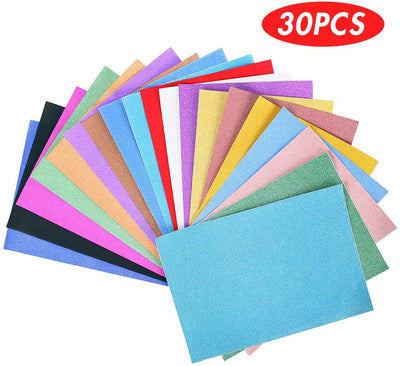 Glitter Cardstock Paper Pack, 30 sheets Pack A4 Glitter Paper Glitter Self-Adhesive Sticker Sticky back Paper, 10 Assorted Colors
