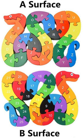 3 otters Blocks Jigsaw Puzzles, Wooden Alphabet Jigsaw Puzzle Wooden Building Blocks Animal Wooden Puzzle for Children’s Puzzles Toys - Snake & Elephant - 3 Otters