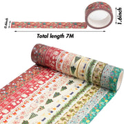 Christmas Washi Tape Set, 12Rolls Merry Christmas Masking Tape Decorative Duct Tape for Xmas Decorations Christmas Party Favors Supplies, 0.6" x 23ft