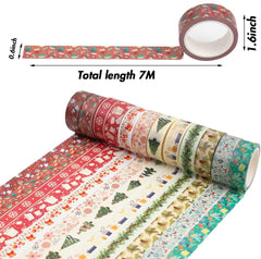 Christmas Washi Tape Set, 12Rolls Merry Christmas Masking Tape Decorative Duct Tape for Xmas Decorations Christmas Party Favors Supplies, 0.6" x 23ft
