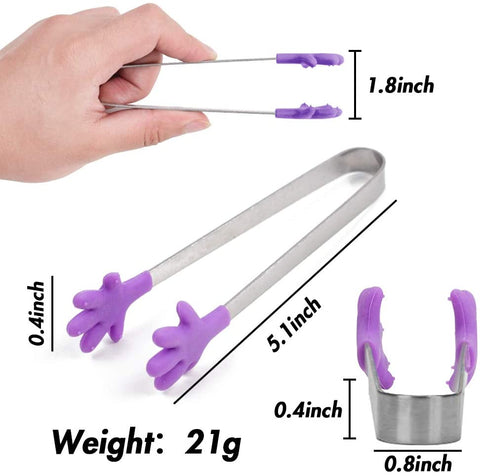 ood Tong, 4PCS Kitchen Tong with Silicon Tips, Hand-Shape Silicone Ice Tong Cooking Tongs, 5 inch