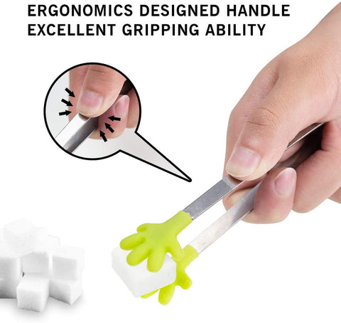 ood Tong, 4PCS Kitchen Tong with Silicon Tips, Hand-Shape Silicone Ice Tong Cooking Tongs, 5 inch