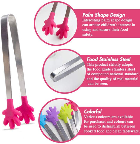 ood Tong, 4PCS Kitchen Tong with Silicon Tips, Hand-Shape Silicone Ice Tong Cooking Tongs, 5 inch