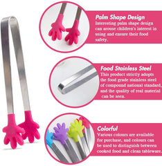 ood Tong, 4PCS Kitchen Tong with Silicon Tips, Hand-Shape Silicone Ice Tong Cooking Tongs, 5 inch