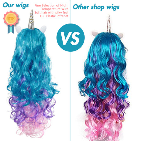 Rainbow Unicorn Horn Ears Wigs Halloween Costume Headpiece for Kids Girls Adults with Box Gift - 3 Otters