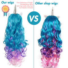 Rainbow Unicorn Horn Ears Wigs Halloween Costume Headpiece for Kids Girls Adults with Box Gift - 3 Otters