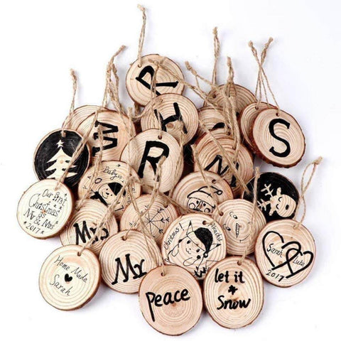 Natural Wood Slices 50pcs Natural Unfinished Wood with Jute Twine - 3 Otters
