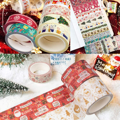 Christmas Washi Tape Set, 12Rolls Merry Christmas Masking Tape Decorative Duct Tape for Xmas Decorations Christmas Party Favors Supplies, 0.6" x 23ft