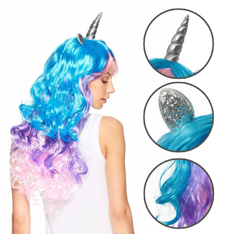 Rainbow Unicorn Horn Ears Wigs Halloween Costume Headpiece for Kids Girls Adults with Box Gift - 3 Otters