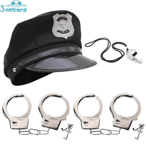 Kids Police Costumes with Hats, Whistle & Handcuffs - 3 Otters