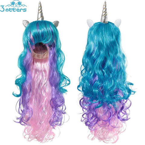 Rainbow Unicorn Horn Ears Wigs Halloween Costume Headpiece for Kids Girls Adults with Box Gift - 3 Otters