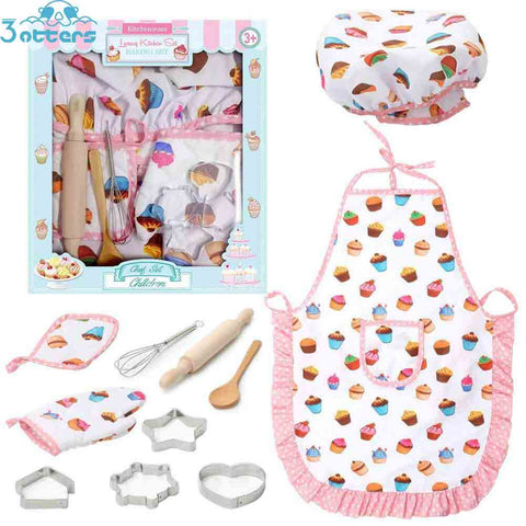 Kids Chef Costume Set, Toddler Cooking and Baking Set with Apron - 3 Otters