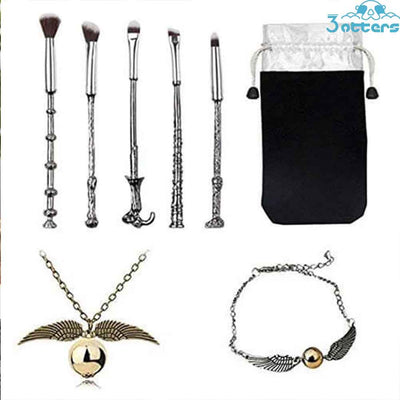 Silvery Harry Potter Wizard Wand Makeup Brushes Set - 3 Otters