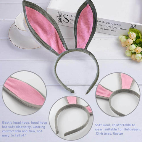 Gray Bunny Ears, Cute Bunny Headband Easter Day Party Decoration (3PCS) - 3 Otters