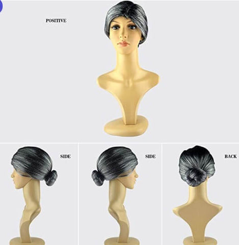 Old Lady Gray Costume Wig, Santa Grandma Wig Costume Accessories - 3 Otters