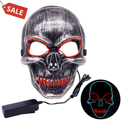 Skull Face Mask LED Light Up, Scary Skeleton Grim Reaper Costume Mask - 3 Otters