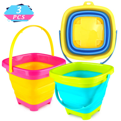 3PCS Foldable Bucket, Foldable Pail Bucket Sand Buckets Silicone Collapsible Bucket, for Kids Beach Play Camping Gear Water and Food Jug, Dog Bowls, Camping, 2L