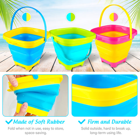 3PCS Foldable Bucket, Foldable Pail Bucket Sand Buckets Silicone Collapsible Bucket, for Kids Beach Play Camping Gear Water and Food Jug, Dog Bowls, Camping, 2L