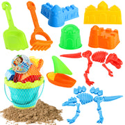 3 otters Beach Toys Set, 25pcs Dinosaur Castle Sand Toys Toddlers Beach Castle Toys Foldable Beach Bucket