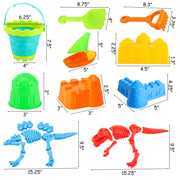 3 otters Beach Toys Set, 25pcs Dinosaur Castle Sand Toys Toddlers Beach Castle Toys Foldable Beach Bucket