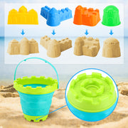 3 otters Beach Toys Set, 25pcs Dinosaur Castle Sand Toys Toddlers Beach Castle Toys Foldable Beach Bucket