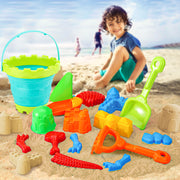 3 otters Beach Toys Set, 25pcs Dinosaur Castle Sand Toys Toddlers Beach Castle Toys Foldable Beach Bucket