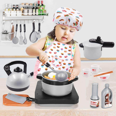 Kids Chef Costume Set, Toddler Cooking and Baking Set with Apron - 3 Otters