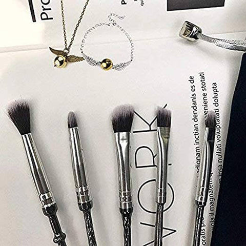 Silvery Harry Potter Wizard Wand Makeup Brushes Set - 3 Otters